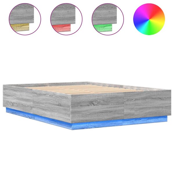 vidaXL Cadre de lit avec LED sans matelas sonoma gris 150x200 cm