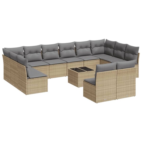 vidaXL Salon de jardin avec coussins 13 Pièces beige résine tressée