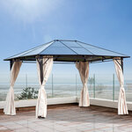 Pavillon de jardin tonnelle rigide dim. 3 65L x 3l x 2 7H m rideaux latéraux anti-UV beige acier noir polycarbonate