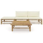 vidaXL Salon de jardin 4 Pièces avec coussins blanc crème bambou