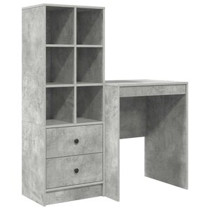 vidaXL Bureau avec tiroir avec étagère avec stockage 2 Pièces Gris béton