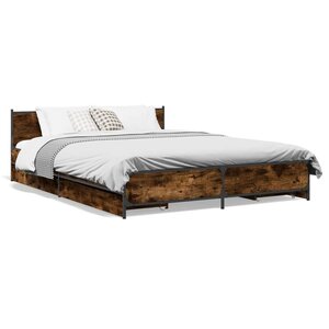 vidaXL Cadre de lit avec tiroirs sans matelas chêne fumé 135x190 cm
