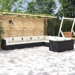 vidaXL Salon de jardin 9 Pièces avec coussins Résine tressée Noir