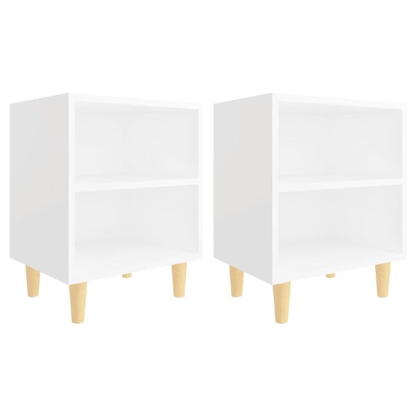 vidaXL Tables de chevet avec pieds en bois 2 Pièces Blanc 40x30x50 cm