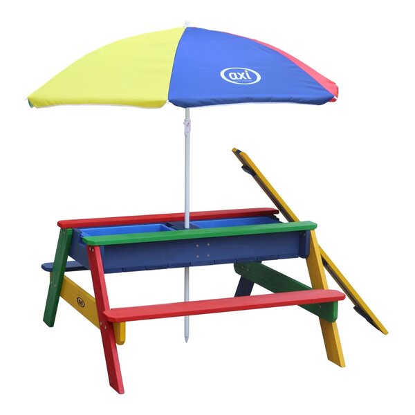 AXI Table de pique-nique à sable et eau et parasol Nick Arc-en-ciel