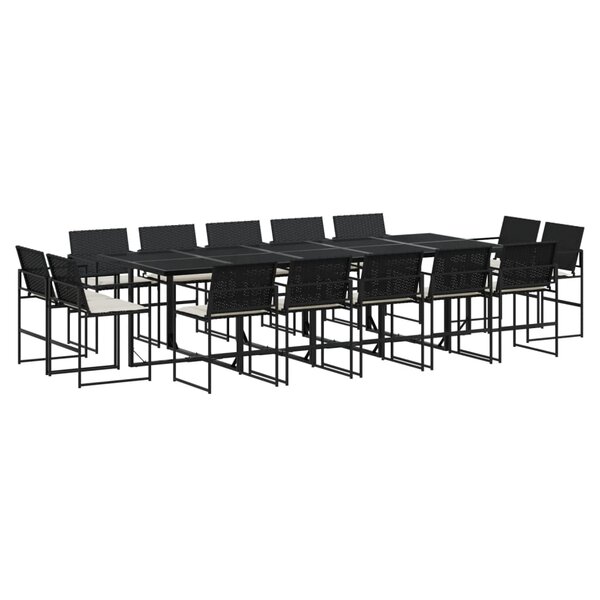 vidaXL Ensemble à manger de jardin 15 Pièces coussins noir résine tressée