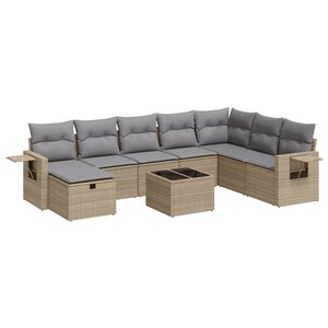 vidaXL Salon de jardin avec coussins 9 Pièces beige résine tressée