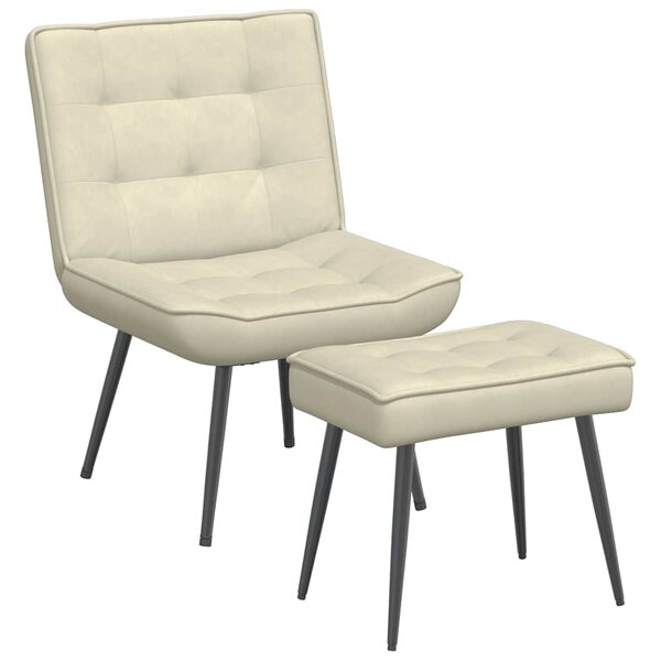 vidaXL Chaise de relaxation avec tabouret crème velours