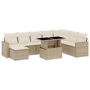 vidaXL Salon de jardin avec coussins 9 Pièces beige résine tressée