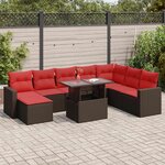 vidaXL Salon de jardin avec coussins 9Pièces marron résine tressée acacia