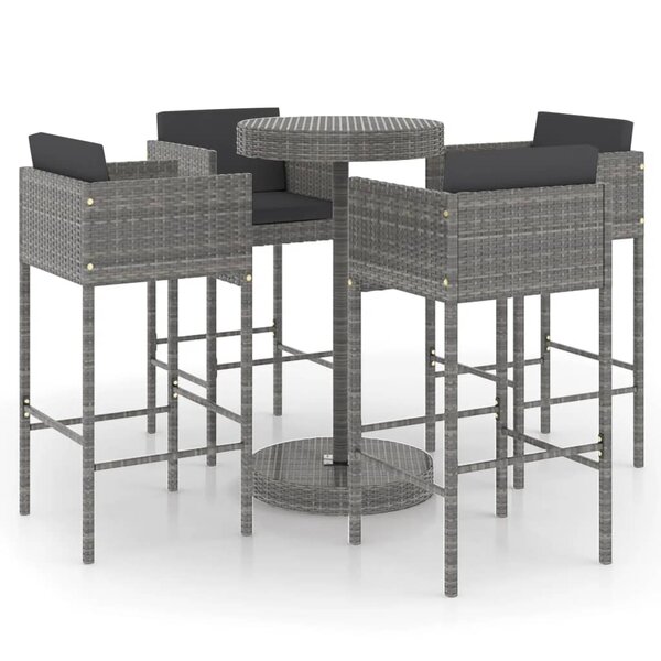 vidaXL Ensemble de bar de jardin 5 Pièces et coussins Résine tressée Gris