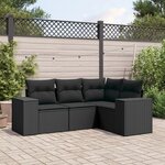 vidaXL Salon de jardin 4 Pièces avec coussins noir résine tressée
