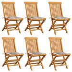 vidaXL Chaises de jardin coussins à carreaux gris lot de 6 Teck massif