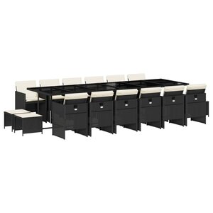 vidaXL Ensemble à manger de jardin 17 Pièces coussins noir résine tressée