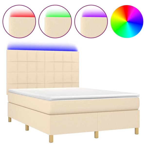 vidaXL Sommier à lattes de lit et matelas et LED Crème 140x190cm Tissu