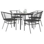 vidaXL Ensemble à manger de jardin et coussins 5 Pièces noir rotin verre
