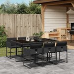 vidaXL Ensemble à manger de jardin coussins 7Pièces Noir Résine tressée