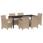 vidaXL Ensemble de salle à manger pour jardin 7 Pièces Beige polyrotin