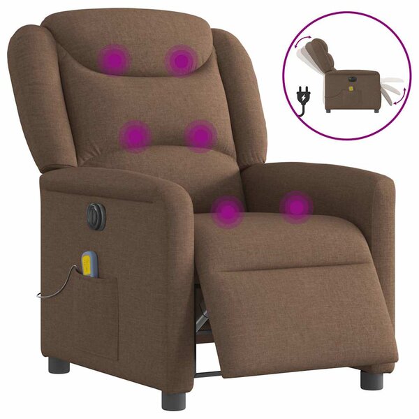 vidaXL Fauteuil inclinable de massage électrique marron tissu