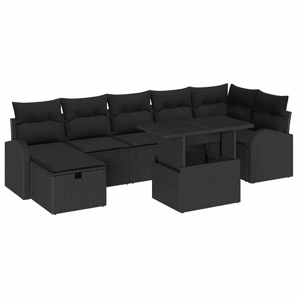 vidaXL Ensemble de canapé de jardin avec coussin 8 Pièces Noir Poly rotin