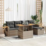 vidaXL Salon de jardin 6 Pièces avec coussins gris résine tressée