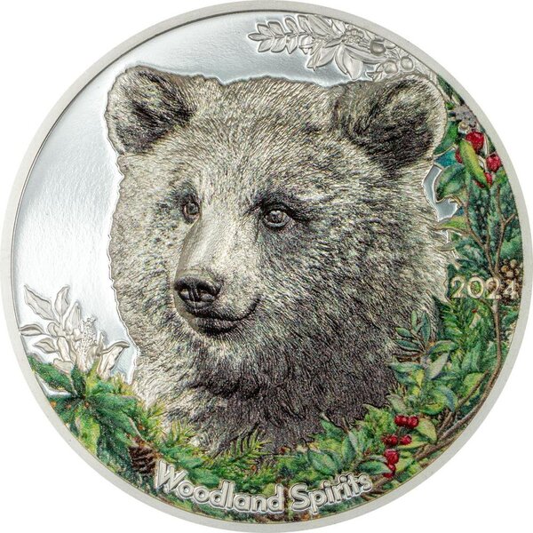 Pièce de monnaie en Argent 500 Togrog g 31.1 (1 oz) Millésime 2024 Woodland Spirit BEAR (PRÉCOMMANDE)