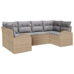 Ensemble de Canapés de Jardin 6 Pièces avec Coussins Beige en Rotin Poly