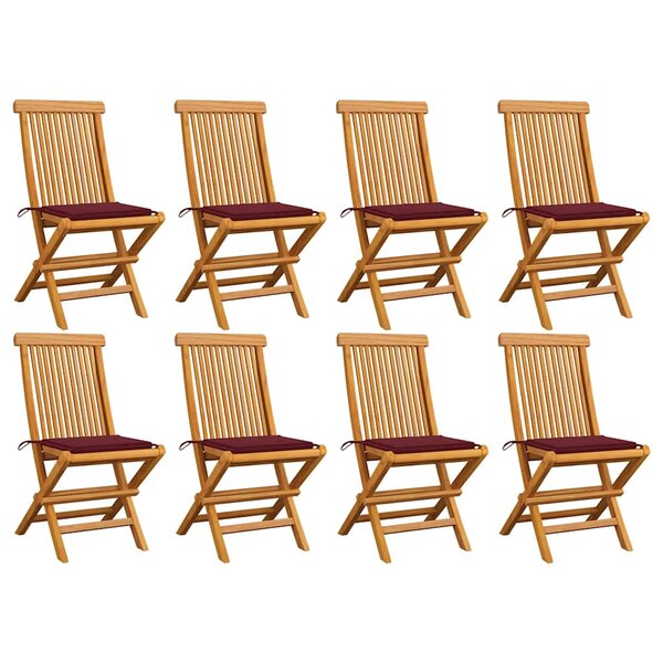vidaXL Chaises de jardin avec coussins bordeaux lot de 8 Teck massif