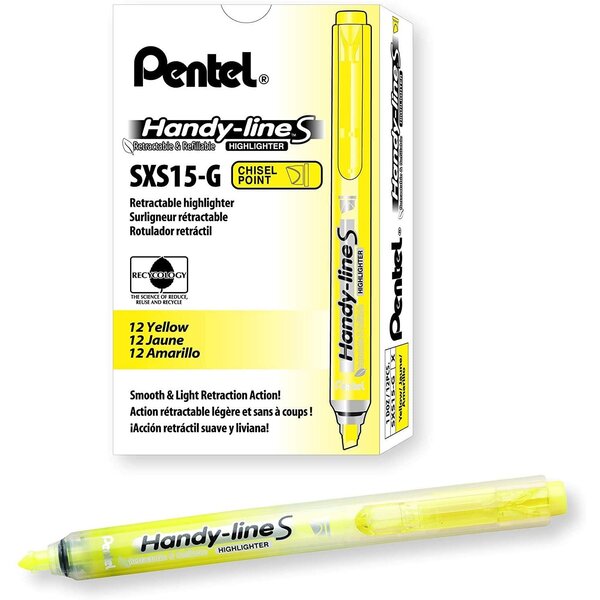 Surligneur Handy-Line S Rétractable/Rechargeable Jaune x 12 PENTEL