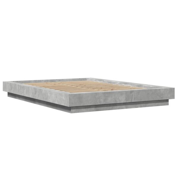 vidaXL Cadre de lit avec lumières LED gris béton 135x190 cm
