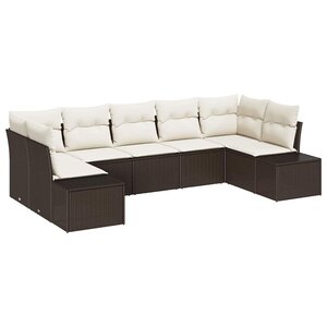 vidaXL Ensemble de canapé de jardin avec coussin 7 Pièces Marron et crème