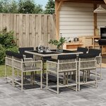 vidaXL Ensemble à manger de jardin et coussins 9 Pièces gris clair rotin