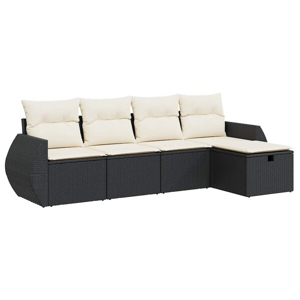 vidaXL Salon de jardin 5 Pièces avec coussins noir résine tressée