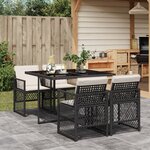 vidaXL Ensemble à manger de jardin coussins 5Pièces noir résine tressée
