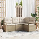 vidaXL Ensemble de canapé de jardin avec coussin 4 Pièces Beige et crème