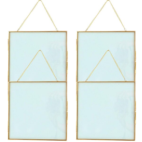 4 cadres en verre vintage - carré avec chaîne métallique - 20 x 20 cm