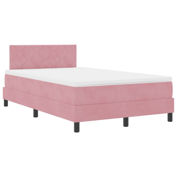 Lit à ressort avec matelas et LED rose 120x190 cm en velours