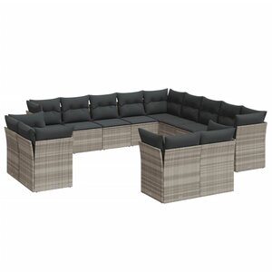 vidaXL Salon de jardin avec coussins 13 Pièces gris clair résine tressée