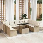 vidaXL Ensemble de canapé de jardin 10 Pièces Beige Poly rotin