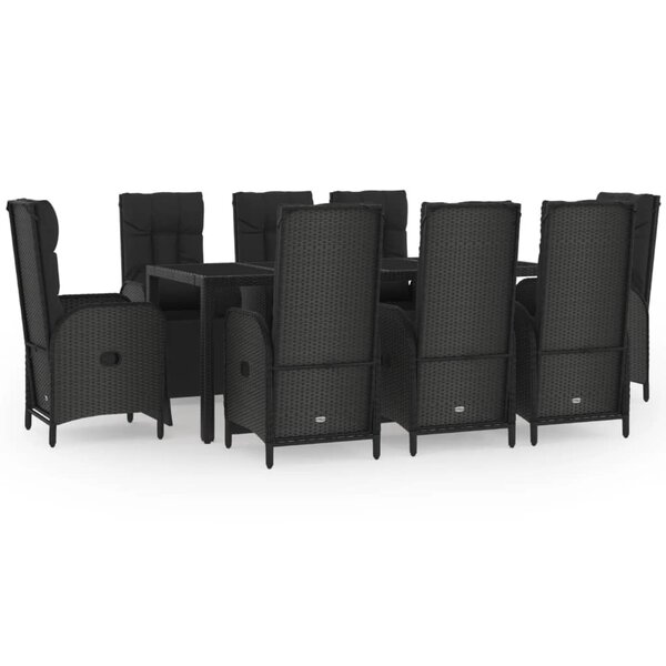 vidaXL Ensemble à manger jardin 9Pièces et coussins noir résine tressée