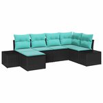 vidaXL Ensemble de canapé de jardin 6 Pièces Noir et turquoise polyrotin