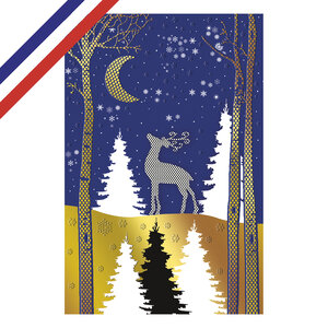 Carte double de vœux forêt et cerf