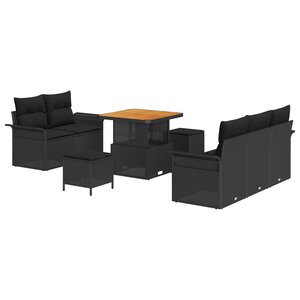 Ensemble de Canapé de Jardin 8 Pièces avec Coussins Noir en Rattan Poly Acacia
