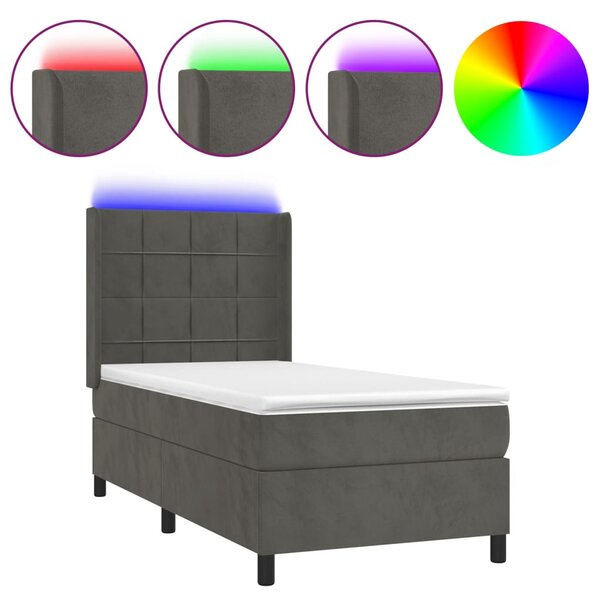 vidaXL Sommier à lattes de lit et matelas et LED Gris foncé 80x200cm