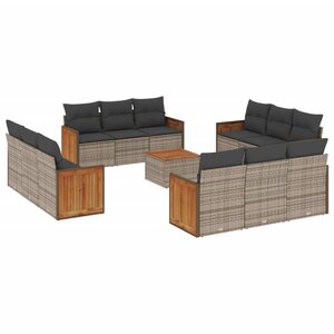 vidaXL Salon de jardin avec coussins 13 Pièces gris résine tressée