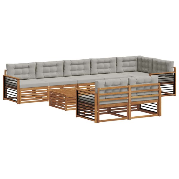 vidaXL Ensemble de canapés d'extérieur 9 pc Gris Naturel et Clair