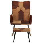 vidaXL Chaise à bascule et repose-pieds Marron Cuir véritable et toile