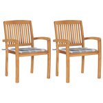 vidaXL Chaises de jardin 2 Pièces avec coussins à carreaux gris Teck