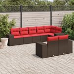 vidaXL Salon de jardin 8 Pièces avec coussins marron résine tressée