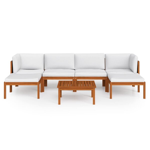 Salon de jardin meuble d'extérieur ensemble de mobilier 7 pièces avec coussins crème bois d'acacia solide 02_0017170